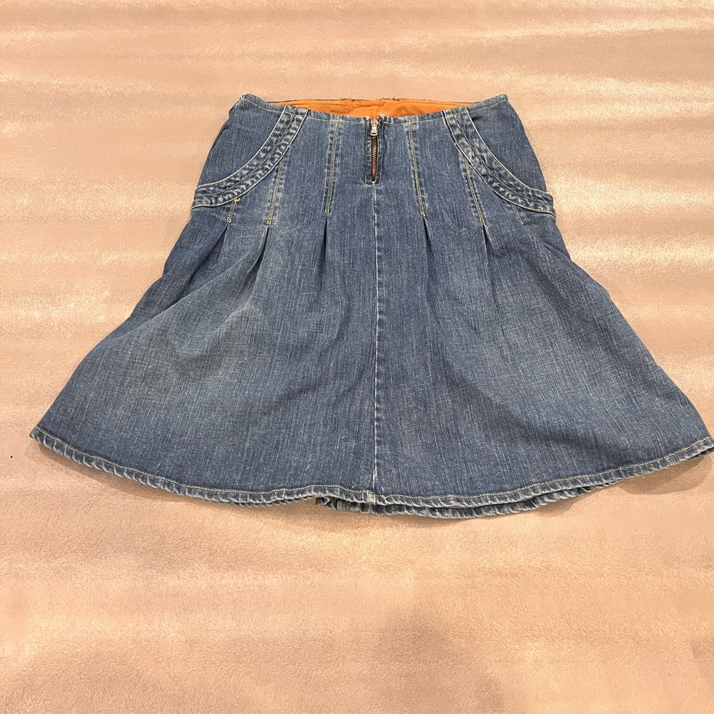 Transit blue denim skirt.